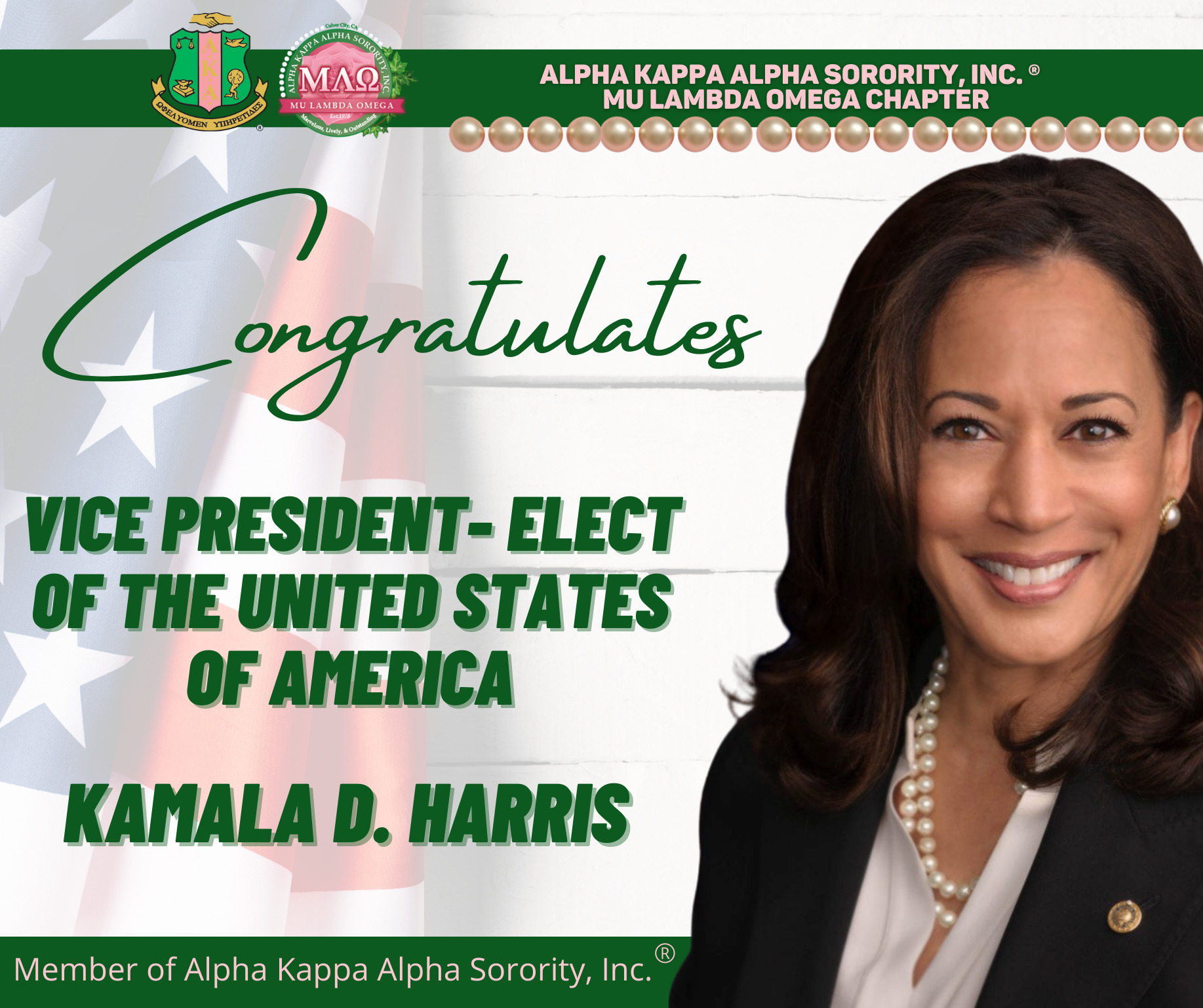 MLO Congratulates Vice President Elect Kamala Harris